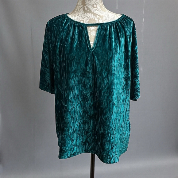 Beautiful by Lawrence Zarian Tops - Beautiful Lawrence Zarian Teal Crushed Velvet Blouse Top Women’s Large